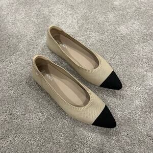 VIVAIA Women's Pointed Toe Ballet Flat Tan/Beige Black with Toe Size 39.5